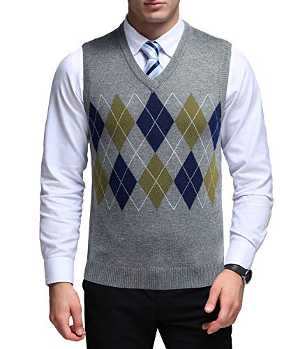 Mens Sweater Vest Wool Blend Knitted Vest Sweaters V-Neck Argyle Sleeveless Pullover Vests3