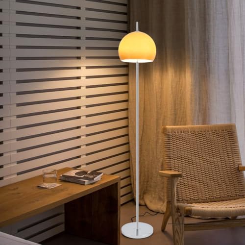 Agteruo Contemporary Floor Lamp Orange Glass Bauhaus Standing Lamp Mushroom Dome Shaped Art Deco Lamp Tall Mid-Century Modern Lamps for Living Room Bedroom - Silver Base - Image 3