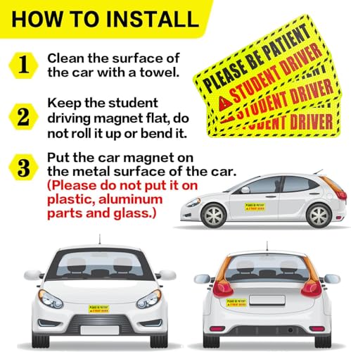 Image of 3 Pcs Student Driver Magnets For Car,Please Be Patient Student Driver Sticker Girls And Boys New Student Driver Sticker Safety Warning Signs,High Reflective,Reusable Movable,Set of 3. 3.5 inch x 9 inch