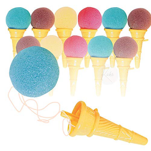 Kicko Mini Ice Cream Shooters - Pack of 12-3.5 Inches Assorted Colors Balls, Brown, Pink and Blue, Yellow Cones - for Kids, Boys and Girls - Party Favors, Toy, Fun, Prize
