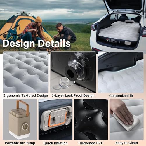 Image of Coverado Car Air Mattress for Tesla Model Y, Self Inflating Car Sleeping Pad with Wireless Air Pump, 7 inch Thickened Tesla Model Y Mattress, Comfort Flocking Camping Bed, Model Y Accessories 2025-2021