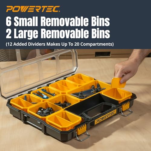 POWERTEC-Small-Parts-Organizer-Tool-Box--20-Compartments-IP65-Water-Dust-Protection-Stackable-Storage-with-Interlocking-Latch-Removable-Bin-Divider-Clear-Lid-Portable-Design-2PK-72366-P2