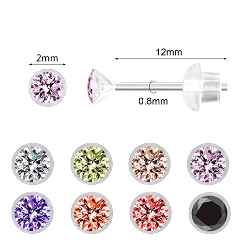 Aoedej 16 Pairs Plastic Earrings For Sensitive Ears Hypoallergenic Clear Earrings For Sports Cubic Zirconia Earrings Studs For Women Girls (2Mm) #TOP1