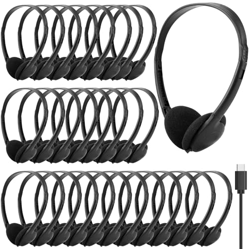 USB C Headphones Bulk 25 Pack for Classroom School Kids Wired