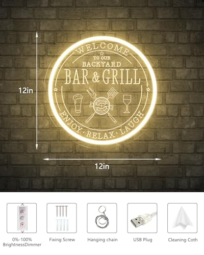 Image of Bar & Grill Neon Sign for Home Bar Wall Art Decor, Dimmable LED Neon Lights Bar and Grill Signs for Backyard Patio Garden Yard BBQ Birthday Party, Grilling Light Up Sign for Housewarming Gifts