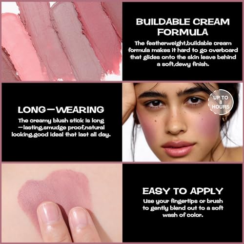 Image of FOCALLURE Cream Blush Makeup,Buildable Blush Stick for Cheeks,Matte and Dewy Finish,Long Wearing,Easy Application,Lightweight Multi Stick,DUSTY ORCHID