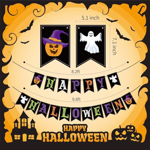 Image of OLANRUN Halloween Decorations Indoor for Party, Happy Halloween Banner Decor, Scary Hanging Banner with Pumpkin Ghost Decorations for Office Home Room Mantel Bedroom Wall, Pre-Assembled