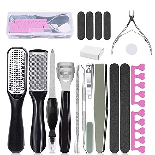 Papifilter Pedicure Kit 20 in 1, Foot File Set, Stainless Steel Foot Care Kit, Callus Remover for Feet, Foot Pedicure Kit for Dead Skin Gifts for Men Women Home Salon