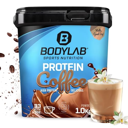Bodylab24 Protein Coffee Vanilla Latte 1000g, mit bis zu 20g Eiweiß aus Molkenprotein und 69mg Koffein je Portion, der ideale Protein-Koffein-Kick zum Frühstück, zwischendurch oder vor dem Training