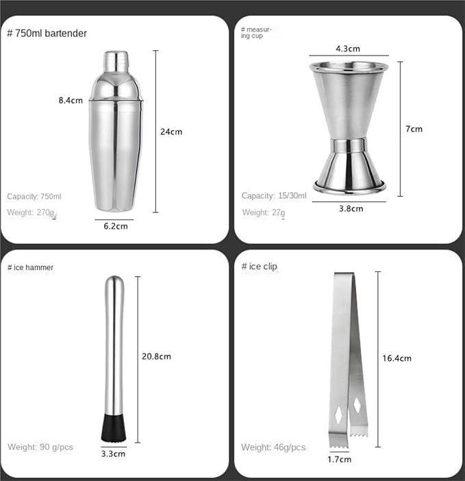 Set de Coctelera de Acero Inoxidable 16 Piezas con Soporte de Bambú 550ml miniatura 3
