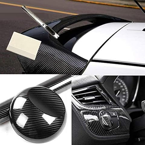 F & B LED LIGHTS 6D High Gloss Black Carbon Fiber Vinyl Bubble Free Air Release Car Wrap Film Automotive DIY Decals with Gift Knife and Hand Tool (72" X 60" / 6 FT X 5 FT) Cover
