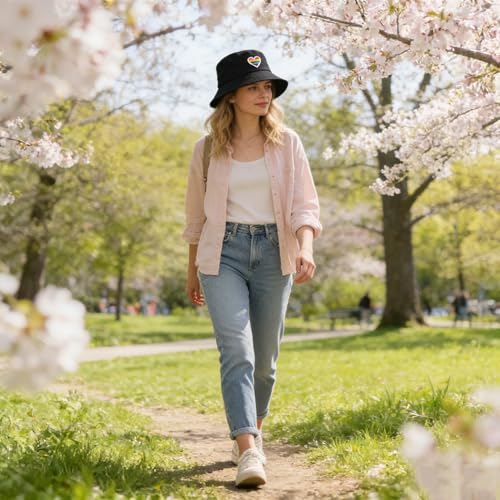 Image of Cotton Bucket Hat for Women Men Summer Travel Sun Beach Bucket Cap, Unisex Outdoor Fisherman Hat