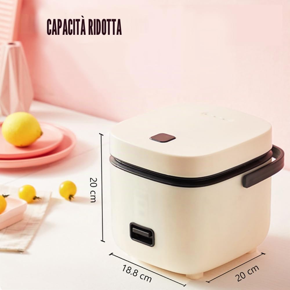 Cuociriso personale da 1,2 l, con rivestimento antiaderente,cestello per cottura a vapore in acciaio inox,misurini e comando one-touch,Perfetto per una o due persone per cuocere riso (Bianco)