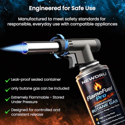 Image of NEWDRU FlameFuel Pro Butane Gas Canister - 1 Can (225g) | MSF-1a Universal Fit with Adapter | High-Pressure Clean-Burn Fuel for Camping Stove, Portable Cooker, Welding Torch & Lighter