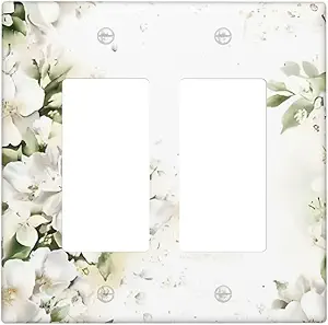Decorative Outlet Covers Rustic Ink Green Leaves White Florals Flower 2 Gang Light Switch Cover Plate Double Rocker Wall Plate Switch Plate Covers Faceplate for Bedroom Home Decor