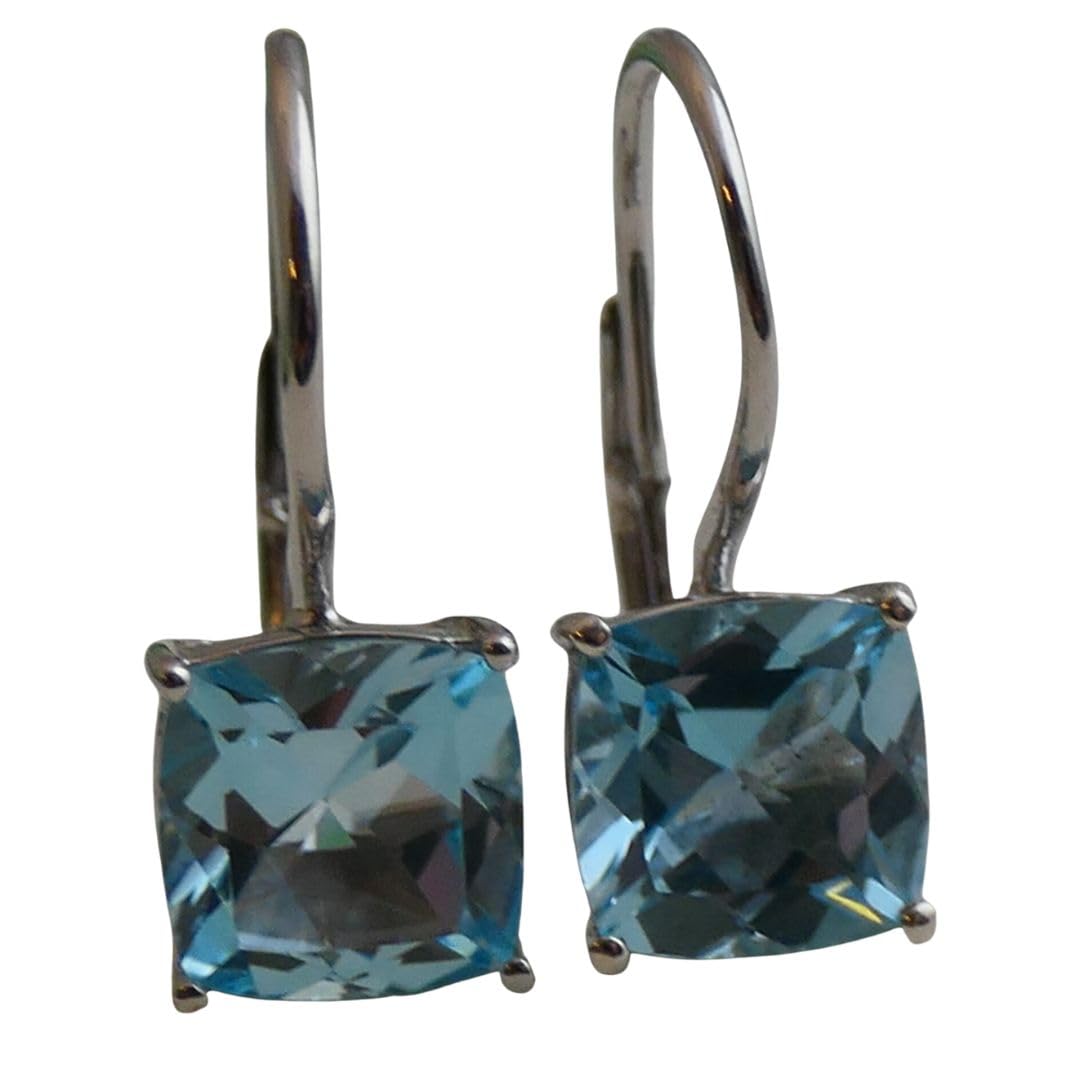 Kissenschliff Blautopas 925 Sterling Silber Ohrringe (Silber) | Natürlicher Edelstein - Geburtstagsgeschenk - Handgefertigte Geschenkideen für Frauen