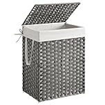SONGMICS - Storage Basket - 90L Dirty Laundry Basket with Lid - Foldable, Removable Fabric Bag and Handles - For Blankets, Clothes, Living Room, Bedroom, Laundry Room - Grey - LCB51WG
