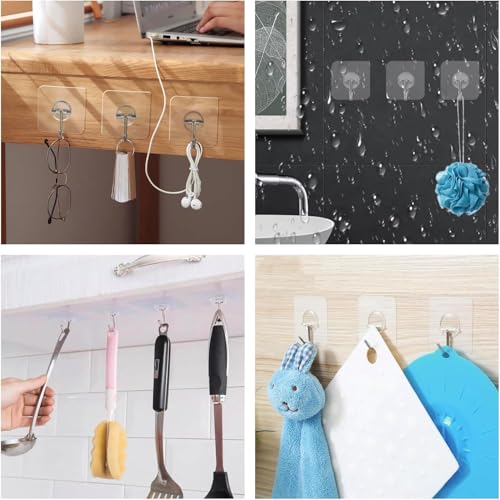 Image of REWOP Adhesive Wall Hooks for Heavy Items Stainless Steel, PVC, ABS Nail Free Seamless Adhesive Non-Trace No Drilling Installation Hanging, Waterproof Screws Wall Hook (Round Hooks, 20)