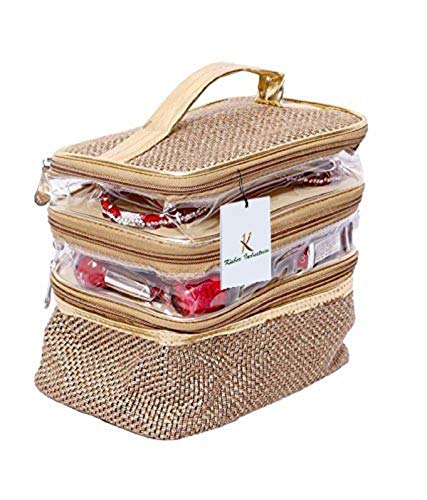 Kuber Industries Make Up Kit, Vanity Kit, Cosmetic Kit, Jewellery Kit (Jute Design)