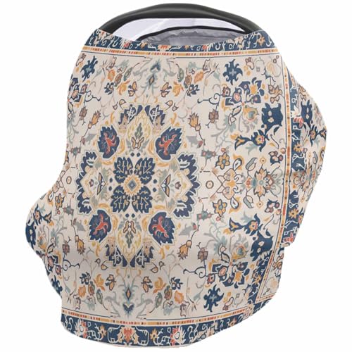 Nursing Cover for Breastfeeding Scarf, Blue Yellow Complex Tribe Baby Car Covers Super Soft Multi Use for Canopy Shopping Cart Cover Blanket Stroller Cover