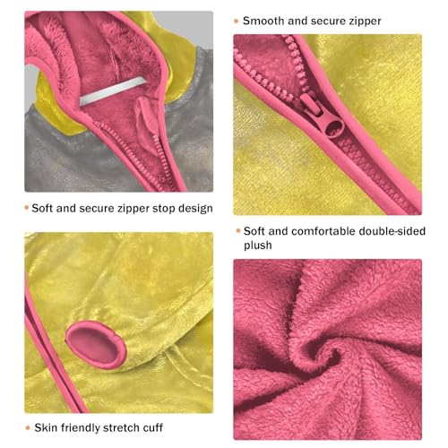 GuoChe Yellow Grey Abstract Girls Sherpa Jacket With Hood3