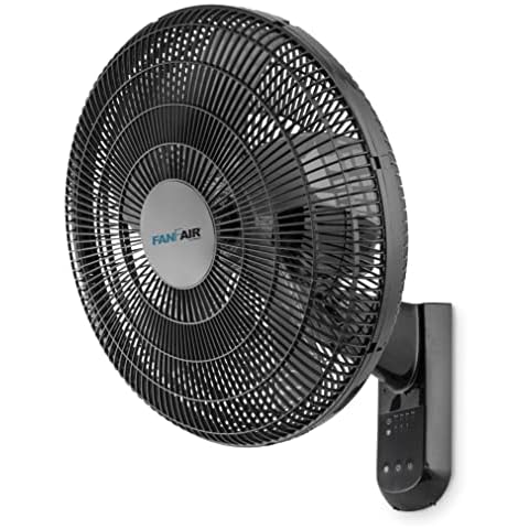 FanFair Wall Mount Fan 16 Inch Powerful with Remote Control, Timer, Quiet Cooling, Durable Plastic Grill, Oscillation,Adjust Tilt,Space Saving for Warehouse Workshop Bedroom Home Basement Office,Black Cover