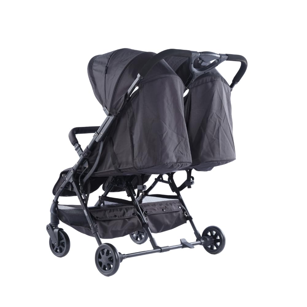 Novi Baby® Foss Go Duo, Zwillingsbuggy von Geburt an bis 15 kg (ca. 3 Jahre), extra großer Korb, leicht und klein faltbar, 5-Punkt-Sicherheitsgurt
