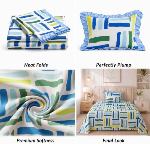 Image of BSB HOME 240 Tc Premium Single Bed Bedsheet, Soft Comfortable Bed Sheet with 2.5 Inches Frill Border, Stylish Printed Bedding for Bedroom, Elegant Bedsheet, 60 x 90 Inches - Cobalt Blue
