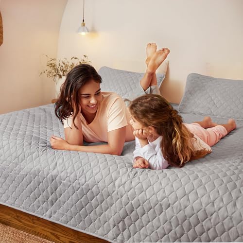 Exclusivo Mezcla Reversible King Size Quilt Bedding Set with Pillow Shams, Lightweight Quilts King Size, Soft Bedspreads Bed Coverlets for All Seasons - (Light Grey, 104"x96")