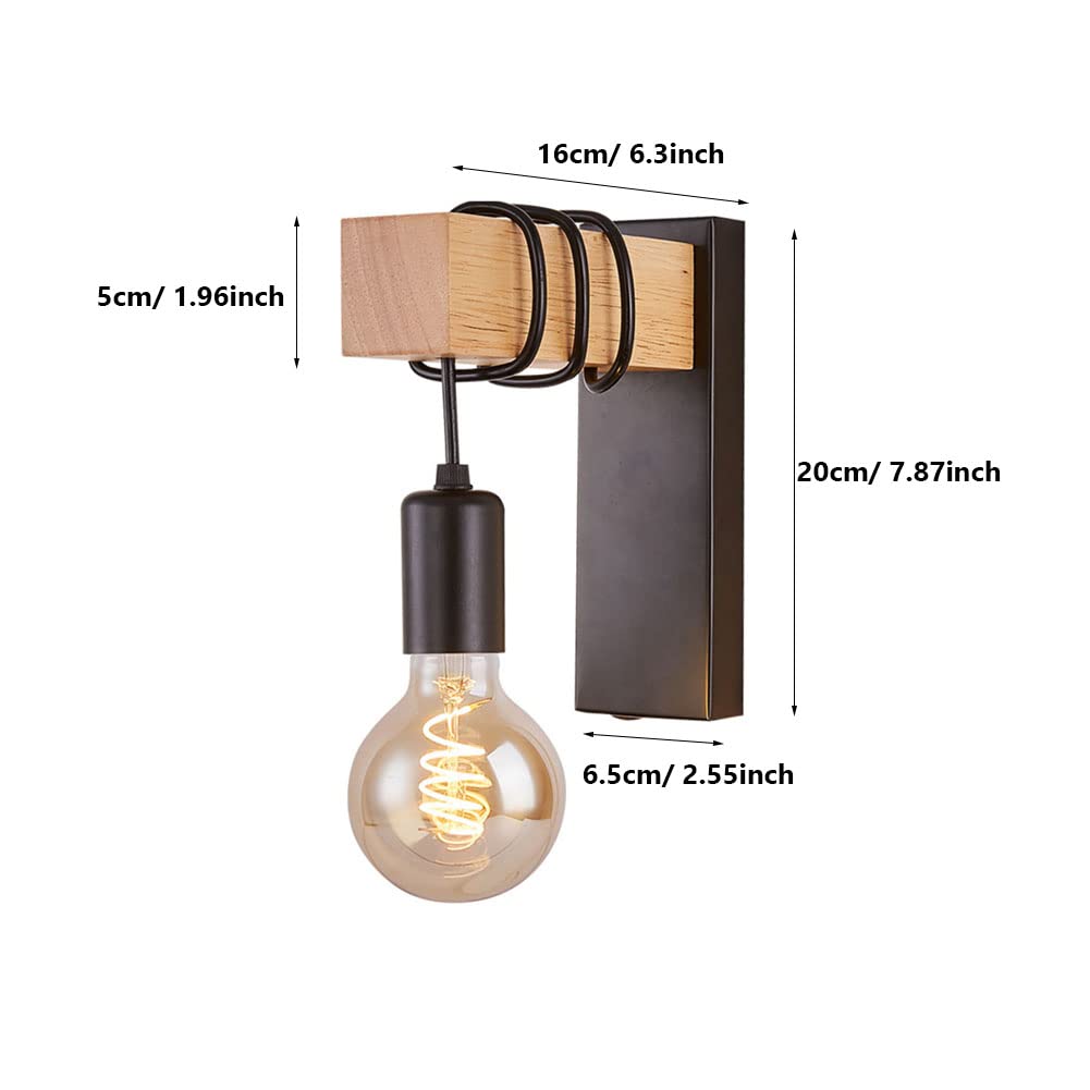 Branchez les appliques murales, Applique murale industrielle vintage avec appliques murales en bois massif Luminaires muraux pour Chambre Salon Ferme Couloir (Black 1)