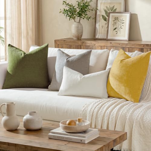 Image of a moment Pack of 2 Decorative Chenille Throw Pillow Covers with Twill Cushion Covers for Sofa Living Room Couch Bed 26x26 Inch,Mustard Yellow