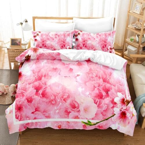 Housse de couette 90x190 en microfibre 110g/㎡ rose, parure thermorégulatrice et infroissable