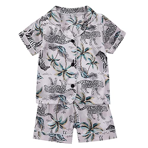 Baby Girls Boys Silk Satin 𝐏ajamas 2 Piece Button-Down Clasic 𝐋oungewear Silk Sl𝐞epwear Toddler Summer Cartoon 𝐏js