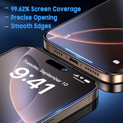 Image of Uyiton Compatible with iPhone 16 Pro Matte Screen Protector - Anti-Fingerprint Shatterproof Full Coverage Case Friendly Smooth as Silk 9H Tempered Glass Screen Cover, 2 Pack
