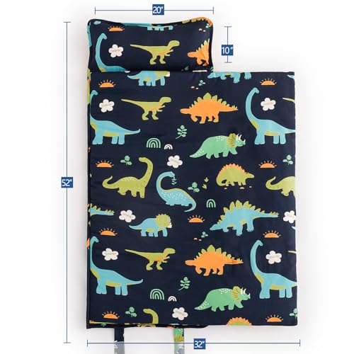 Image of PHF Soft Toddler Nap Mat with Removable Pillow, Rollup Design Kids Sleeping Mat, Slumber Bags for Boys, 50 inchx20 inch Toddler Sleeping Bag for Daycare Preschool Travel Camping, Large Dinosaur