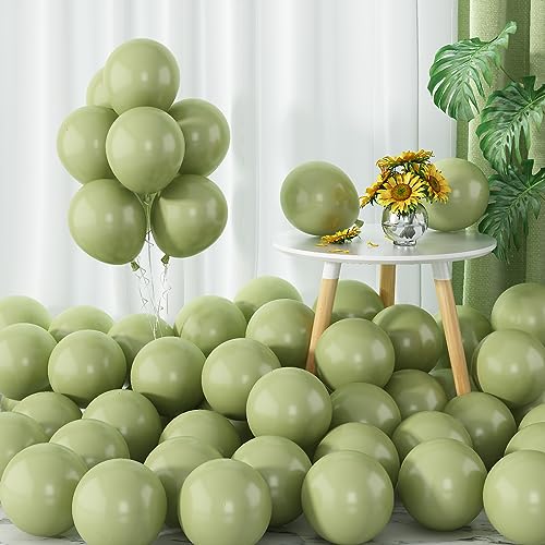 Image of Avocado Green Balloons 60pcs 5inch Olive Green Balloon for Balloon Garland Arch 5'' Round Mini Sage Green Latex Balloon for Kids Birthday Party Decoration DIY Jungle Safari Graduation Christmas