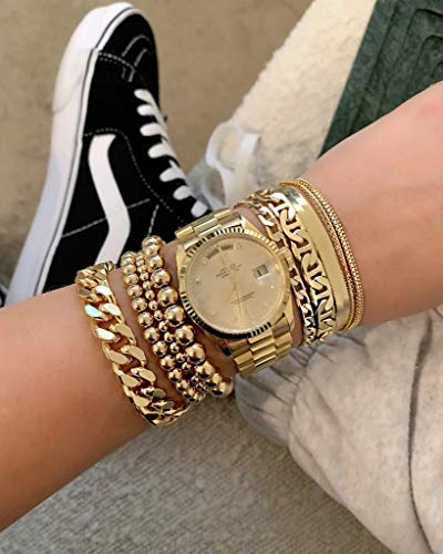 Funojoy Gold Plated Beaded Bracelets For Women Girls Fashion Beaded Stretch Bracelets Gold Jewelry For Women Birthday, Mother's Day, Christmas Gift #TOP4