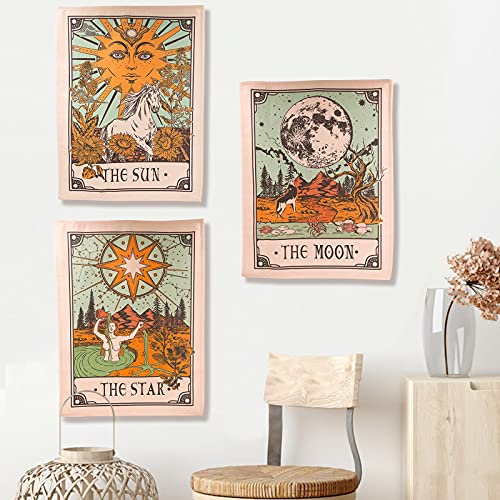 image for Accnicc 3 Pack Tarot Sun Moon and Star Tarot Card Tapestry, Brown and 