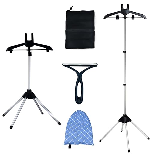 Folding Garment Steamer Rack & Garment Ironing Glove for Clothes, Including Adjustable Steam Rack, Lint Remover, And Storage Bag, Suitable for Travel and Home Use（black）