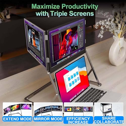 Image of Portable Triple Monitor, Laptop Screen Extender, 15.6 inch Fhd IPS 60hz, 100% Srgb 300 Nits, 360 Rotatable, USB-C One Cable, Dual Speakers for Home Office & Coding, Work from Home & Study