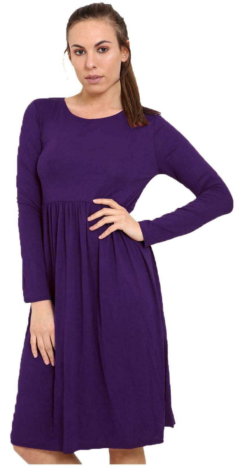 Elum Women's Purple New Long Sleeves Franki Flared Skater Dress
