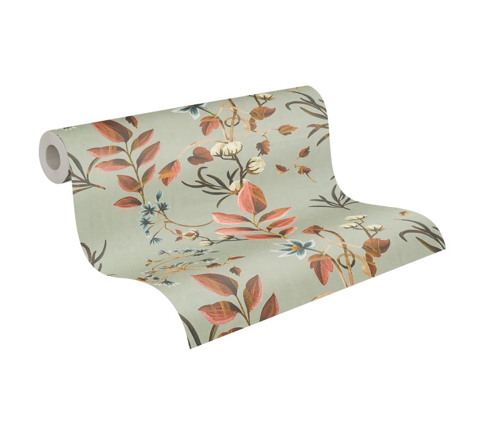 Papier peint intissé floral Livingwalls gris et vert pour créer un salon nature et cosy 782122