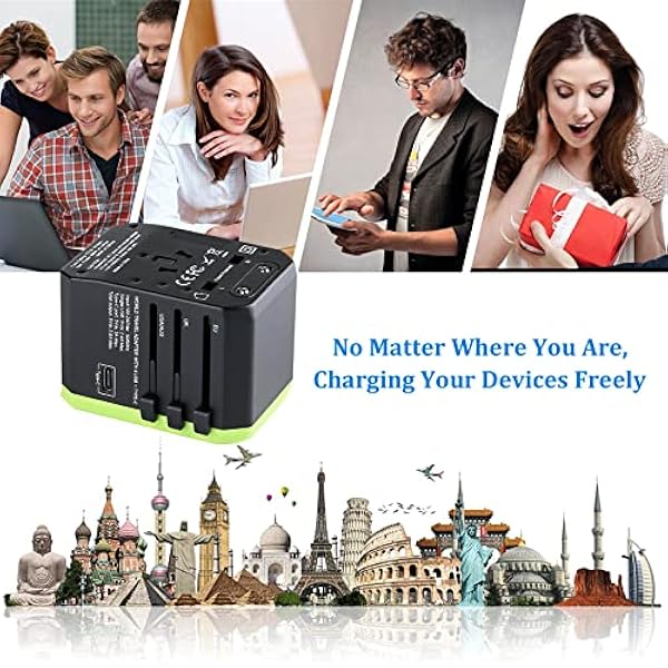 Adattatore da viaggio universale per adattatore da viaggio, caricabatterie universale per adattatore di alimentazione per USA UK EU AU, convertitore per prese elettriche a parete