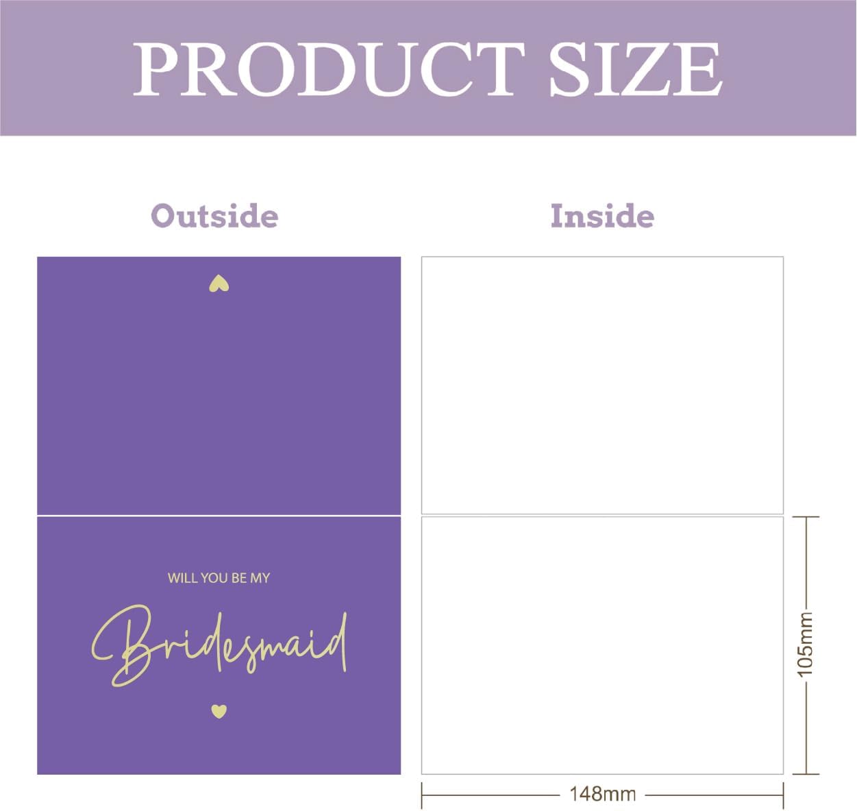 PartyGifts&beyond Will You Be My Bridesmaid Card Set of 10 Bridesmaid Proposal Card,8 Bridesmaid Cards 1 Maid of Honor Card 1 Matron of Honor Card with 10 Envelopes(Light Pruple)