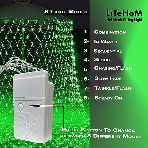 Image of LED Net Mesh String Lights, 9.8Ft X 6.6Ft, 192 LEDs, 8 Modes Diwali Decor with Diwali Lights for Home Decoration! LED Diwali Light, LED Lights for Home Decoration (3x2 Net Green)