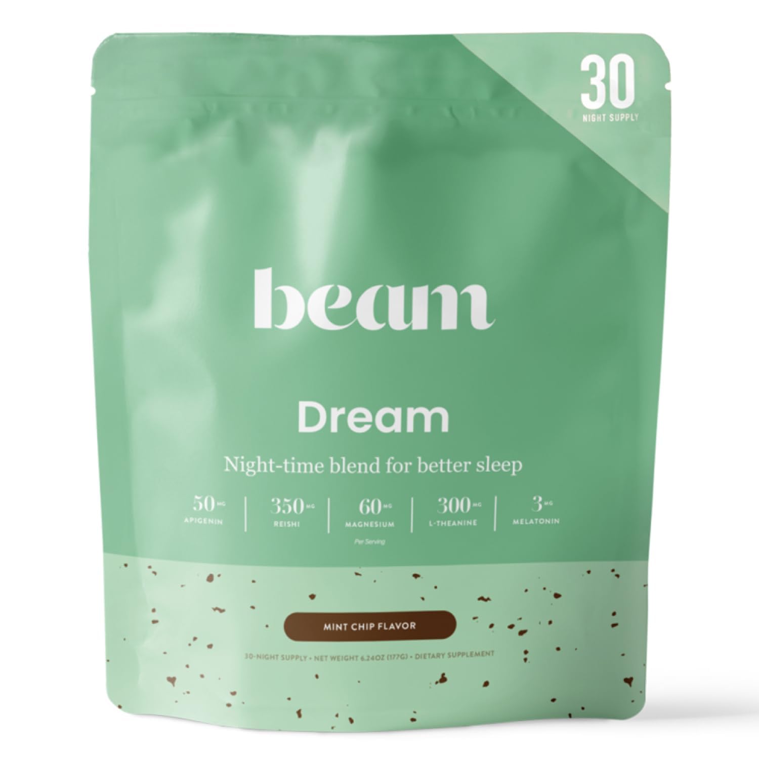 Beam Dream Sleep Powder, L-Theanine, Apigenin, Reishi and Magnesium, Third Party Tested Natural Sleep Aid & Sleep Supplement for Deep Sleep, Relaxation and Recovery, Natural Sleep Support, 30 Servings