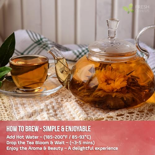 Image of FreshDrinkUS, Premium 15 Flowering Tea Balls - Green Tea, Lily, Jasmine, Rose, Gomphrena & More - Beautiful Hand-Tied Blooming Teas for Relaxation & Wellness - Caffeine-Free. Ideal Gift for Tea Lovers