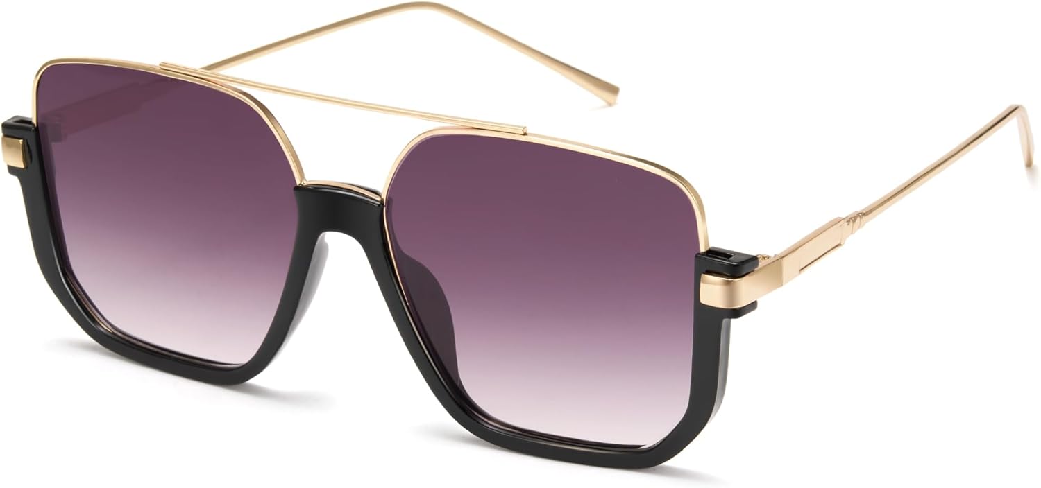 Cyxus Retro Oversized Aviator Sunglasses for Women Men Square Double Bridge Pilot Sunglasses Trendy Shades 1316