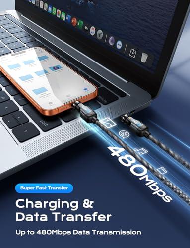 Image of AUFU PD 60W USB C to USB C Cable 6.6ft(1Pack), Double 180 +360Rotation /C to C Fast Charging /Type C to Type C Cable /6ft USB C Cable for 1Phone 17 /16 /15 /Ma-Book /1Pad Series, Samsung Galaxy Series