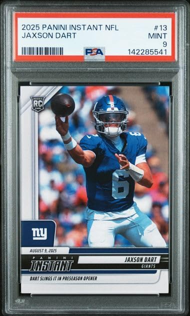 2025 Graded Psa 9 Mint Jaxson Dart Football Rookie Card #13 Debut Card Giants Starting Quarterback Only 1054 Produced